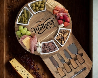 Personalized Bamboo Charcuterie Board, Engraved Wood Serving Tray, Mother's Day Gift