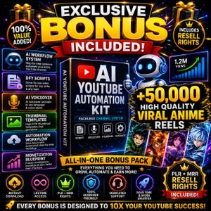 Bonus digital content package included with AI YouTube automation product for extra value and content growth