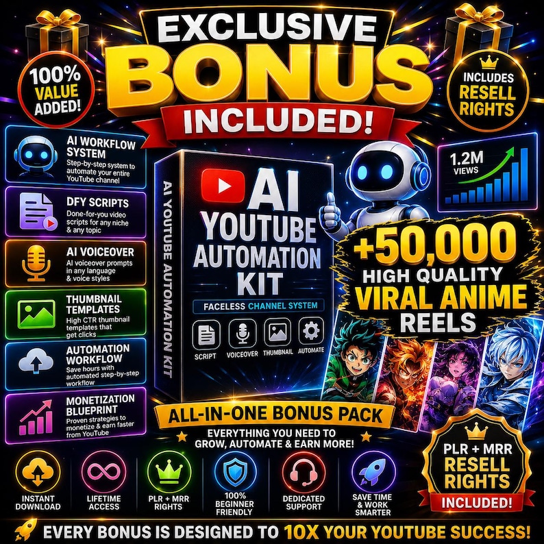 Bonus digital content package included with AI YouTube automation product for extra value and content growth