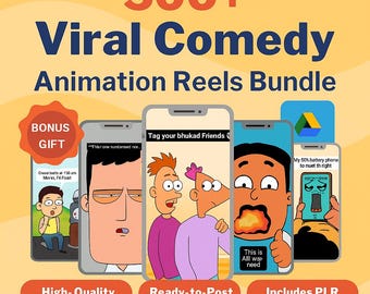 500 Viral Comedy Animation Reels Bundle for TikTok Instagram Reels and YouTube Shorts Funny Meme Videos PLR MRR Faceless Content Pack