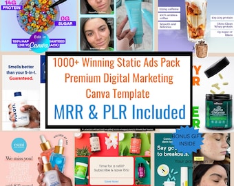 1000+ Static Ads Canva Vorlagen Bundle • Meta & Instagram Marketing Ads Kit • PLR MRR • Bearbeitbare Social Media Vorlagen für Unternehmen