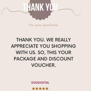 May include: A digital graphic with the words "THANK YOU" at the top, followed by "For your purchase." The main text reads, "THANK YOU. WE REALLY APPRECIATE YOU SHOPPING WITH US. SO, THIS YOUR PACKAGE AND DISCOUNT VOUCHER."