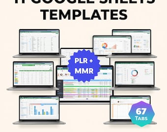 Google Sheets Planner Bundle PLR MRR, Editable Spreadsheet Digital Planner, Productivity and Business Templates Resell Rights