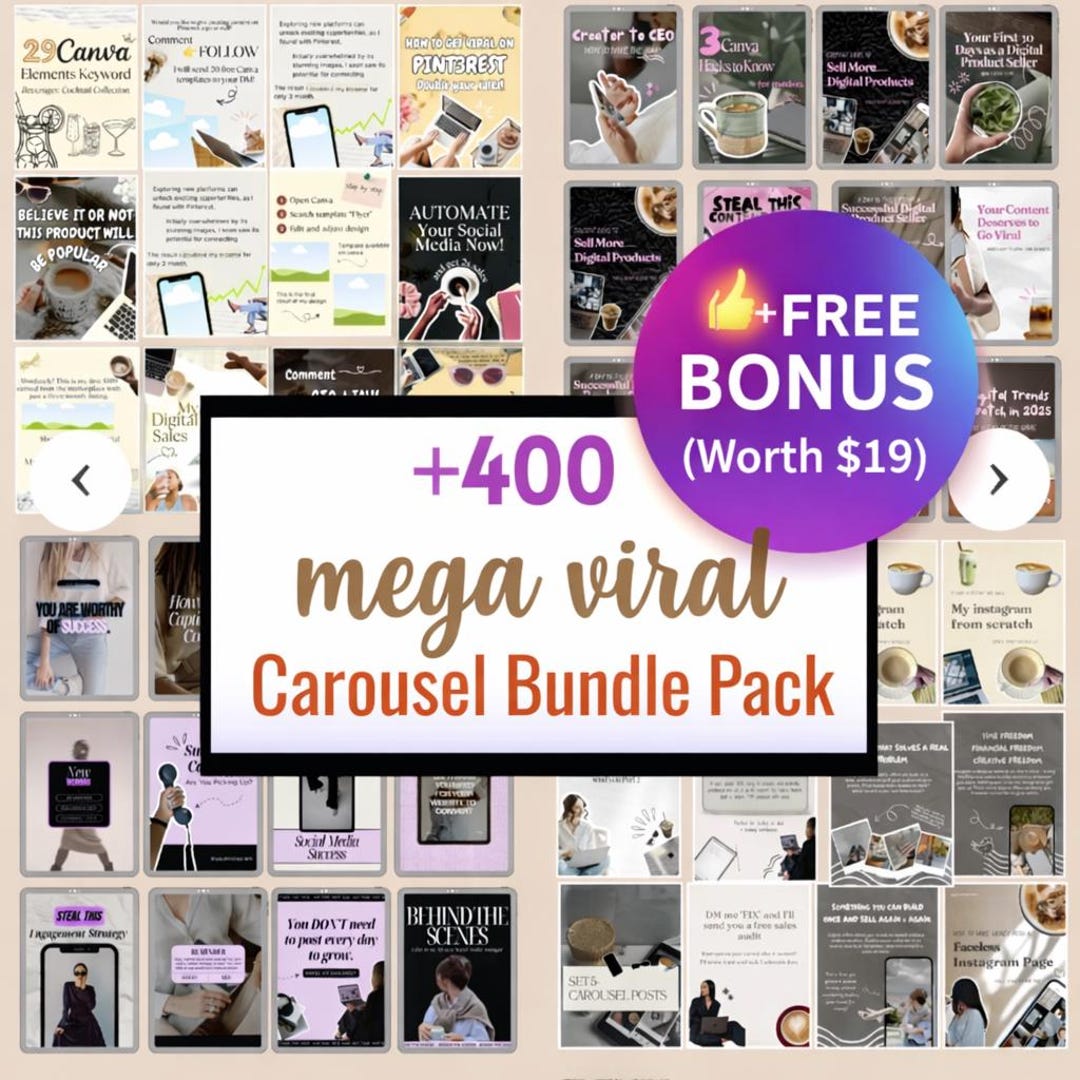 400+ Faceless Instagram Carousel Canva Templates Social Media Post PLR ...