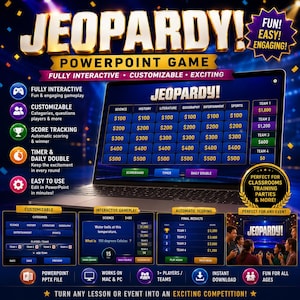 PowerPoint de jeu modifiable Jeopardy | Jeu-questionnaire interactif | Jeu de classe personnalisable | Quiz pour faire la fête | Jeu de compétition en équipe