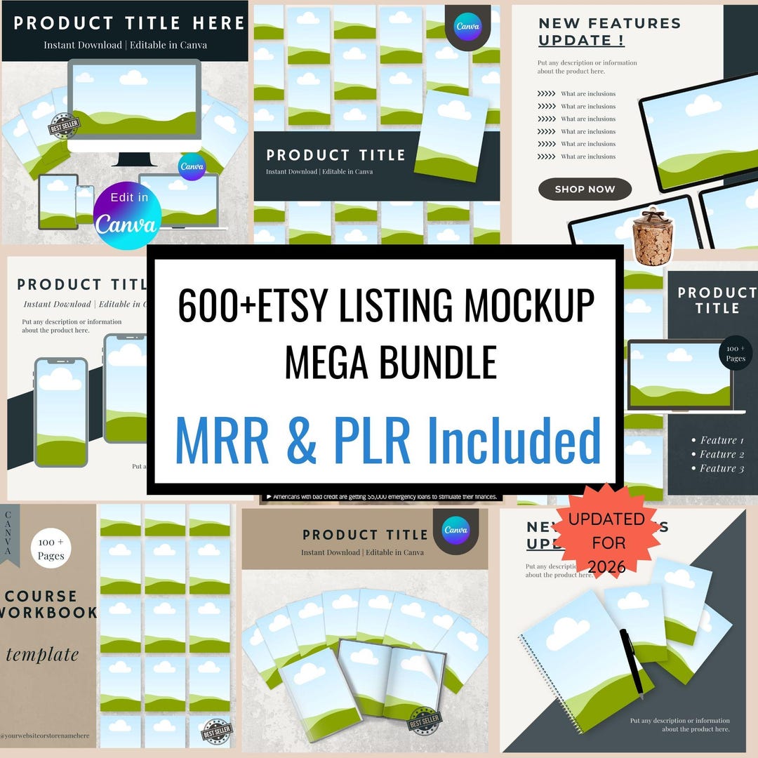 Etsy Mockup Templates | 600+ Canva Digital Product Mockups, PLR & MRR ...