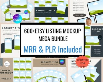 Plantillas de maquetas de Etsy / Más de 600 maquetas de productos digitales de Canva, PLR y MRR (descarga digital)