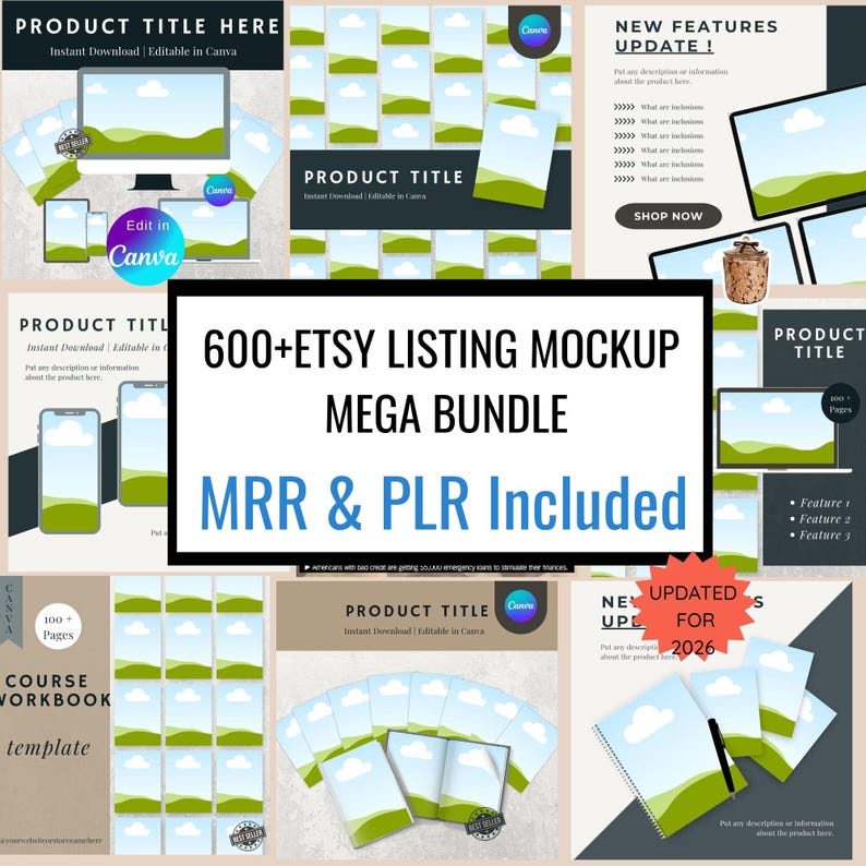 Etsy Mockup Templates | 600+ Canva Digital Product Mockups, PLR & MRR ...