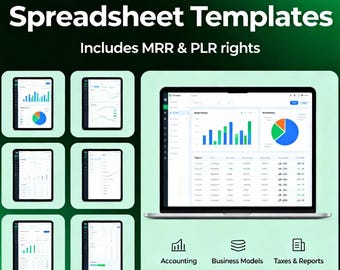 500+ MRR Digitala Produkter PLR Excel-mallar Google Sheets-paket Budgetplanerare Företagsspårning Passiv inkomst Återförsäljningsrättigheter Kalkylblad