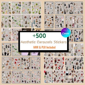500+ Canva estetiska klistermärken paket | Instagram Carousel-klistermärken, sociala medieelement för Reels och Pinterest | Redigerbara Canva-klistermärken | PLR MRR