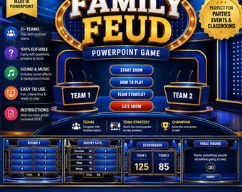 Juego de PowerPoint "Family Feud" / 50 rondas listas para jugar / Juego interactivo para fiestas / Actividad para fomentar el trabajo en equipo / Juego para el aula / Noche de juegos en familia