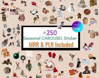 250+ Seasonal Canva Stickers Bundle | Social Media Carousel Elements for Instagram TikTok Pinterest | Holiday Aesthetic Icons | PLR MRR