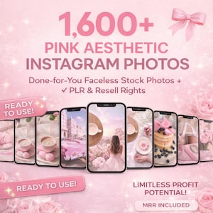 1600+ Pink Aesthetic Faceless Videos Photo Bundle for Instagram Reels, Faceless Digital Marketing Videos Master Resell Rights, MRR/PLR,Canva