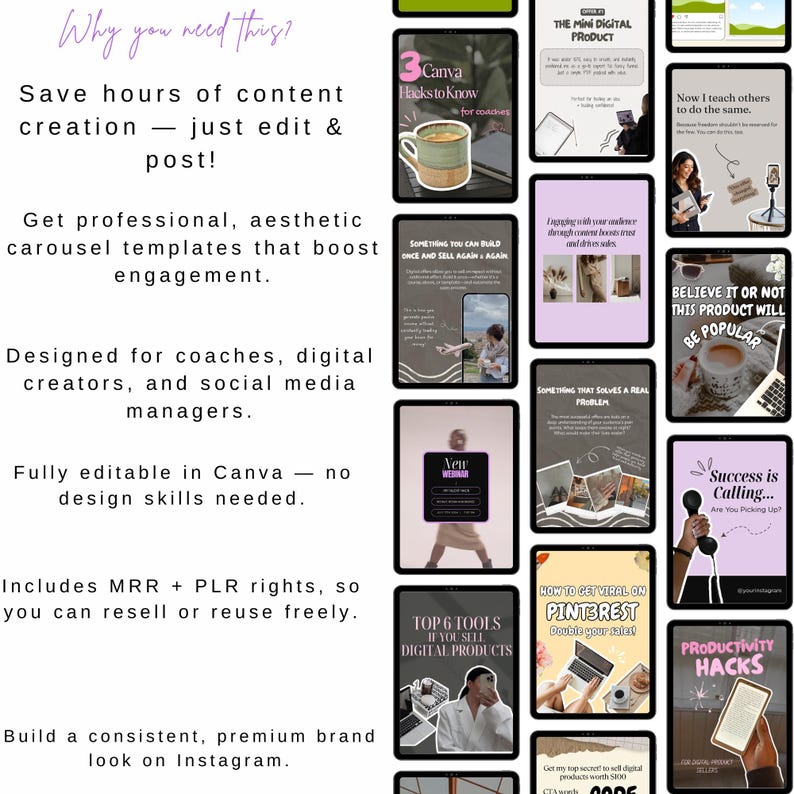 400+ Faceless Instagram Carousel Canva Templates Social Media Post PLR ...