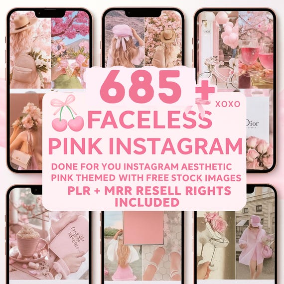 685+ Pink Aesthetic Faceless Instagram Reels Bundle for Content Creators Pink Theme Videos for Instagram TikTok and YouTube Shorts PLR MRR