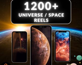May include: A collage of three phone screens displaying different space-themed images. The top of the collage features the text "1200+ UNIVERSE / SPACE REELS".
