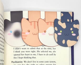 Cat Bookmark | 4 Piece Set | Cat Head Bookmark | Magnetic Bookmark | Bookmark | Laminated Paper Bookmark | Cute Magnetic Bookmark