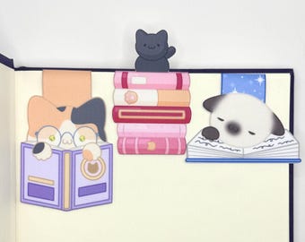 Cat Bookmark | 3 Piece Set | Book Cat Themed Bookmark | Magnetic Bookmark | Bookmark | Laminated Paper Bookmark | Cute Magnetic Bookmark