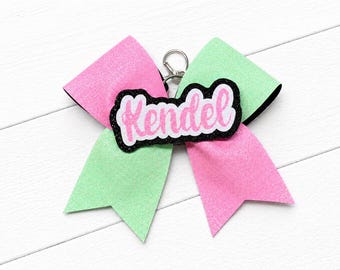 Cheer Bow Keychain Personalized Rhinestone Glitter Bag Tag