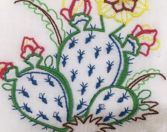 Kitchen Towel Set, Vintage Inspired Embroidered Flour Sack Kitchen Tea Towel Set of 7, cactus