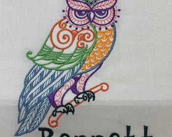 Kitchen Towels, Colorful Owls, Vintage Inspired Embroidered Flour Sack Kitchen Tea Towels