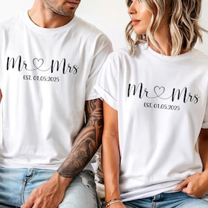 Personalized Mr and Mrs Wife And Husband Shirts, Custom Wifey and Hubby T-Shirts, Bride and Groom Est, Just Married Shirts, Honeymoon Tees