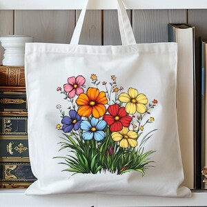 Floral Tote Bag, Wildflower Tote Bag, Women Gift Totes, Flower Shoulder Bag, Birthday Gift Bag, Shopping Tote Bag, Gift Tote Bag for Bridal