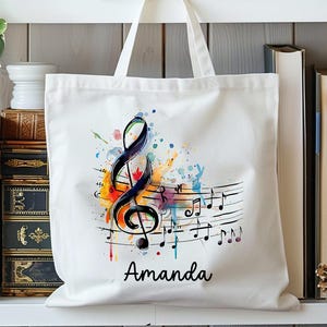 Personalized Music Notes Tote Bag, Custom Music Gift, Music Tote Bag, Music Teacher Gift, Custom Tote Bag, Music Lover Gift, Musician Gifts
