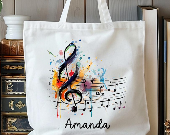 Personalized Music Notes Tote Bag: Custom Musician Gift