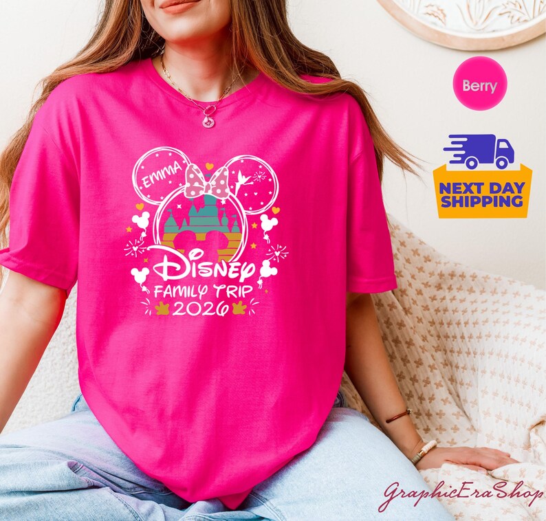 Personalized Disneyworld Family Trip Shirt, Disney Family Vacation T-Shirt, Custom Disney Family Matching Shirt, Disney Minnie Mickey Shirts image 7