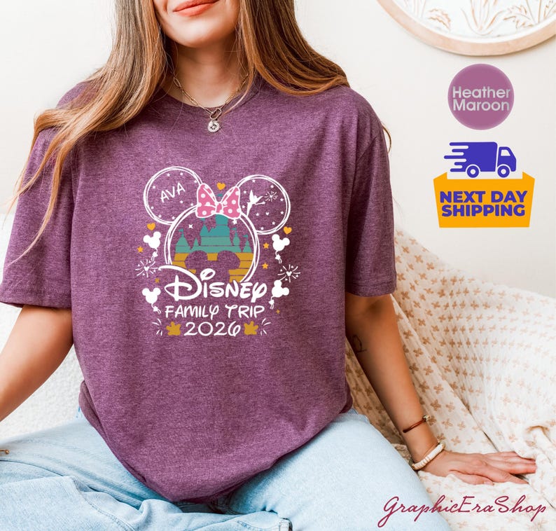 Personalized Disneyworld Family Trip Shirt, Disney Family Vacation T-Shirt, Custom Disney Family Matching Shirt, Disney Minnie Mickey Shirts image 6