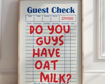 Guest Check Poster Oat Milk, y2k art print, retro art print, Guest Check Wall Art, Kitchen Wall Art, Print Guest Check, Poster Guest Check