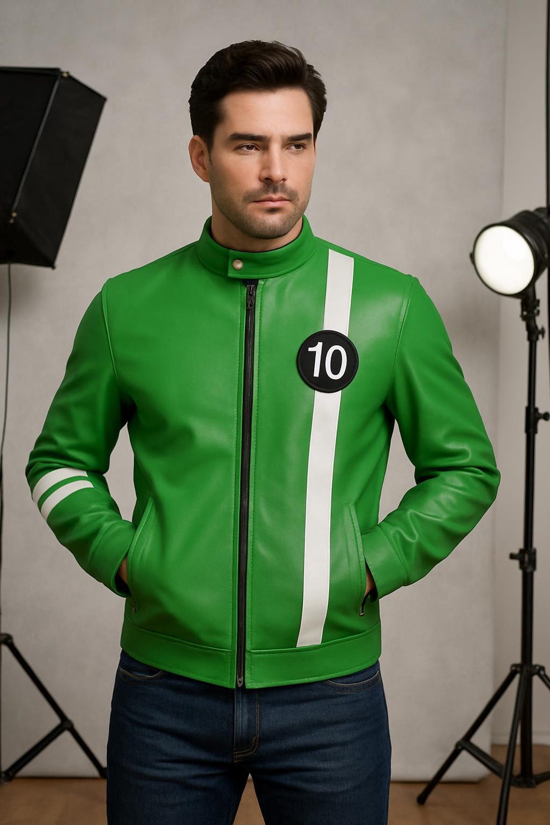 Ben10 Alien Force Superhero King of Aliens Green Leather Jacket for Men ...