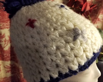 Vintage Glentex Hand Knitted Acrylic Hat with PomPom