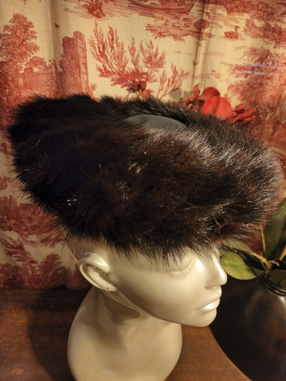Vintage Fur Trimmed Beret Style Hat - No Label - image 3