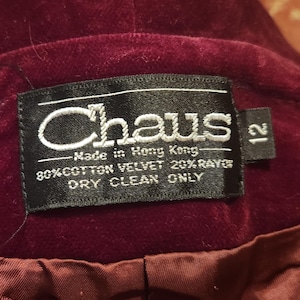Vintage Chaus Velvet Velveteen Blazer - Size 12 in Burgundy