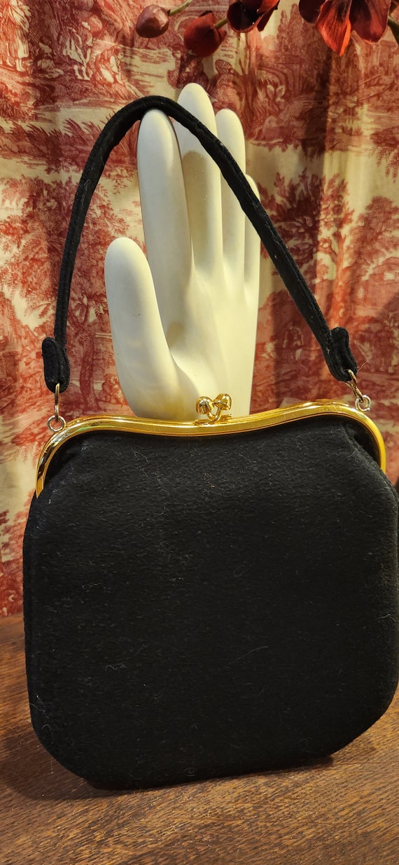Adorable 1950s Black Wool Felt Handbag - image 1