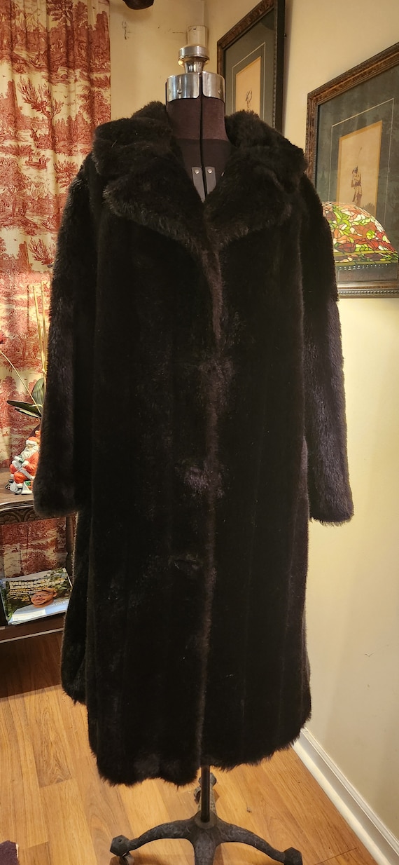 1950s-60s Faux Fur Full Length Coat SZ M