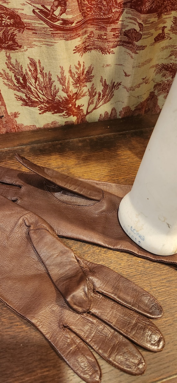 Vintage Brown Leather Evening Gloves - SZ Small
