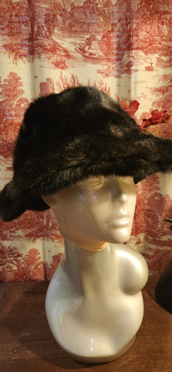 Vintage Faux Fur Hat - Dark Brown