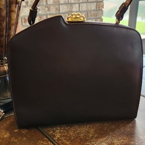Vintage 1950&#39;s Leather Handbag - Chocolate Brown w/Crown Clasp