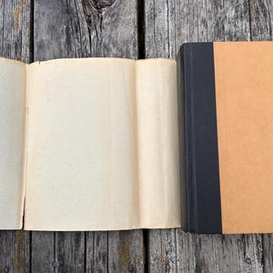 K&ouml;nnte beinhalten: Ein Hardcover-Buch mit einem einfarbigen schwarzen Buchr&uuml;cken und hellbraunen Buchdeckeln. Das Buch ist ge&ouml;ffnet und zeigt eine cremefarbene Schutzumschlagklappe sowie Vorsatzbl&auml;tter. Die Seiten sind schlicht und cremewei&szlig; ohne Text.
