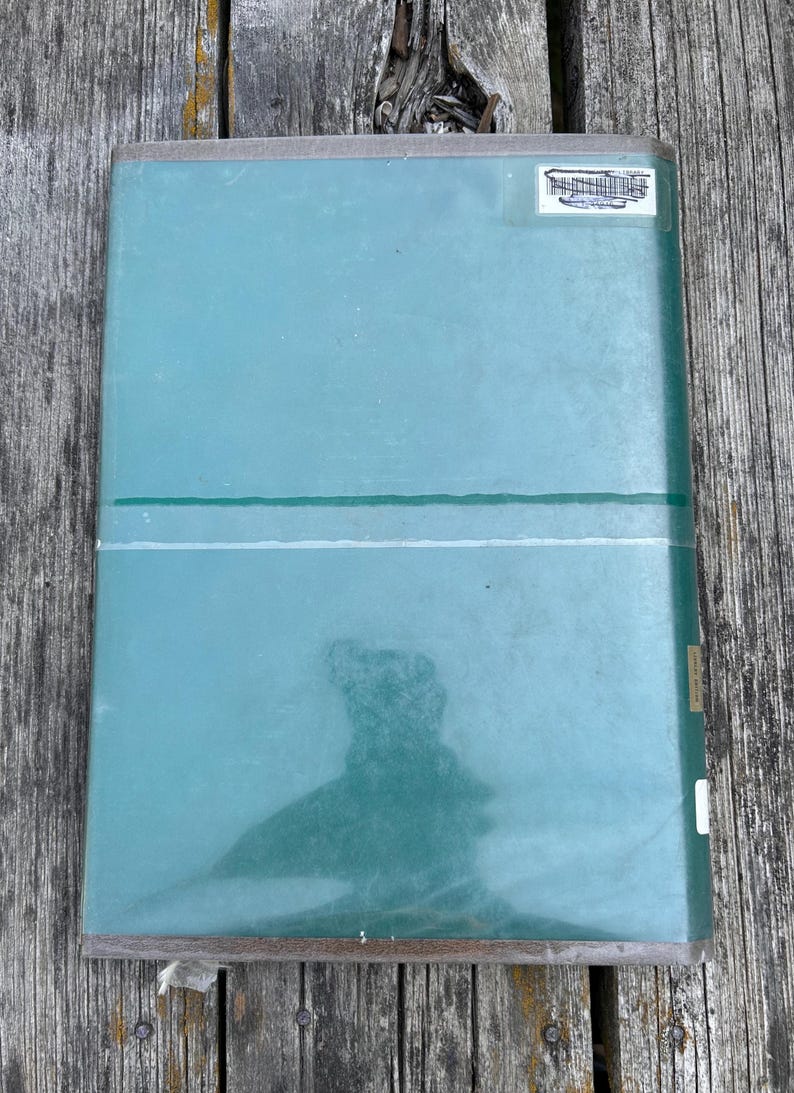 Peut inclure: Un livre rectangulaire avec une jaquette sarcelle pr&eacute;sentant une ligne blanche horizontale au centre. La couverture est dot&eacute;e d'une protection en plastique transparent, d'une petite &eacute;tiquette blanche en haut &agrave; droite et d'un petit autocollant dor&eacute;.