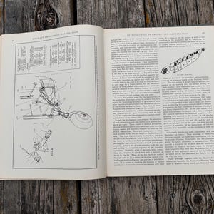 Pu&ograve; includere: Un libro aperto intitolato Introduction to Production Illustration con le pagine 64 e 65 visibili. Le pagine contengono testo tecnico e disegni al tratto in bianco e nero di componenti di aeromobili, inclusi schemi del carrello di atterraggio.
