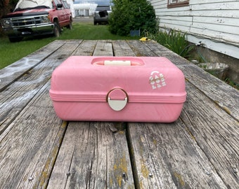 Pink Marbleized Caboodles Makeup Case Organizer 1990s Vintage