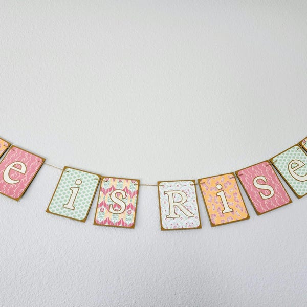 He is Risen Banner, Layered Cardstock Bunting, Coral Yellow Mint Decor