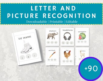 Flashcard con lettere dell'alfabeto, oltre 90 carte con clip, modificabili in Canva (PLR e MRR)