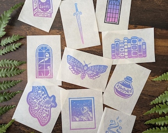 Ombre Miniprints // Original Handmade Linocut Print // Tiny Art