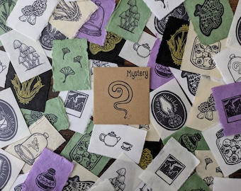 Original Handmade Linocut Prints // Cozy Cottagecore Or Spooky Whimsigoth Mystery Mini Print Pack