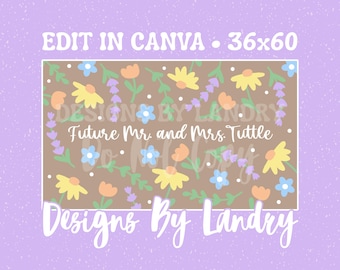 Floral Wedding Banner Template, Brown Paper Design (Editable Canva Template)